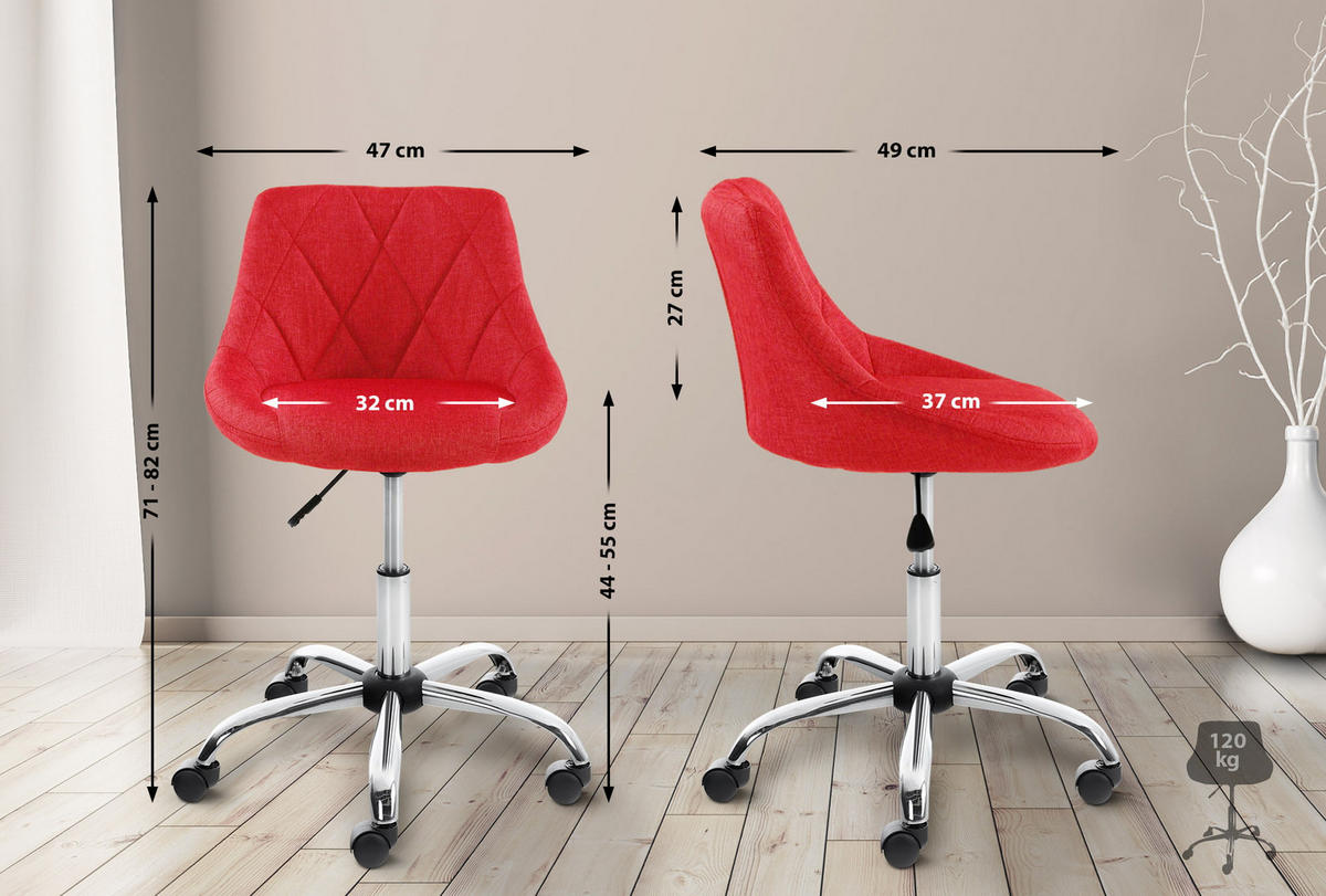 ARBEITSHOCKER Lazius Stoff rot - Rot, Metall (47/82/49cm) - TPFLiving