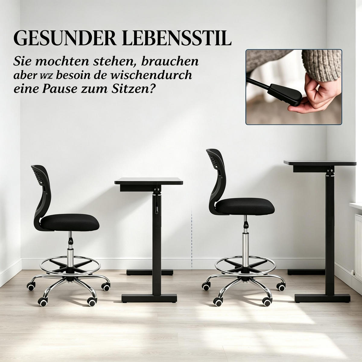 DREHSTUHL Ergonomischer höhenverstellbar mit Fußstütze - Schwarz, Leder (59/126/59cm) - Gisaae