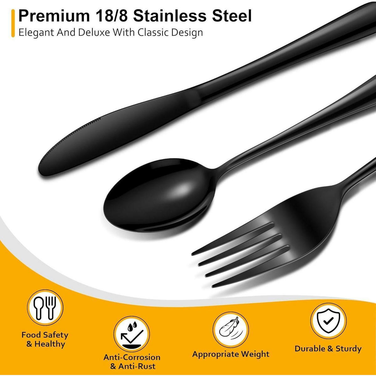 BESTECKSET 48-teilig für 8 Personen Schwarz - Schwarz, Metall