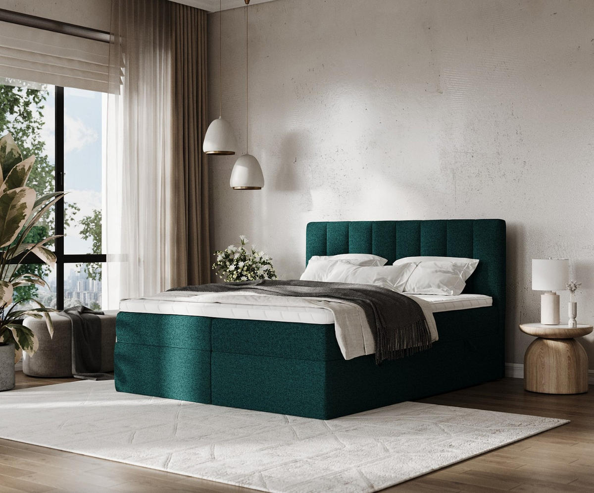 BOXBETT Bari 200/200 cm Grün im Riva Stoff - Grün, Holz/Holzwerkstoff (200/200cm) - AltaBeds