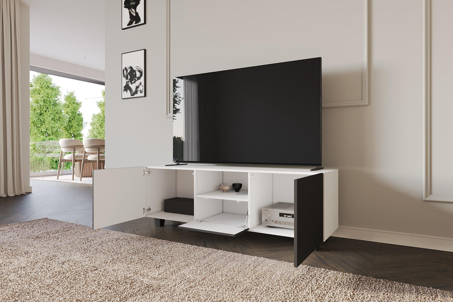 LOWBOARD ELIO-S 140x50x41 cm - Weiß / Schwarz - Schwarz/Weiß, Holzwerkstoff (140/50/41cm) - ALTDECOR