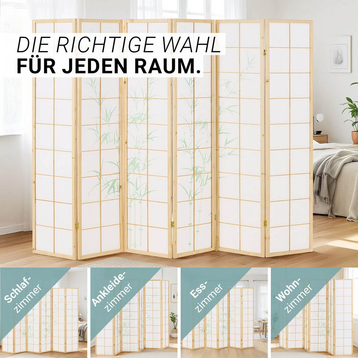 PARAVENT 264/179 cm Natur Holz Shoji Bambus - Naturfarben, Holz (220/175/2cm) - Homestyle4u