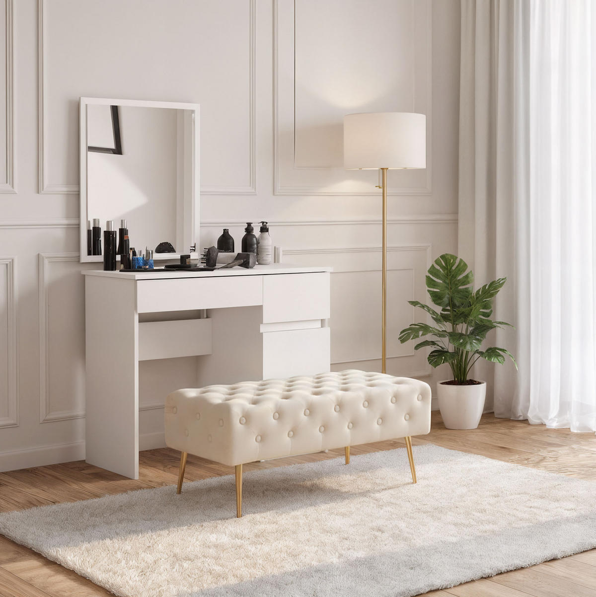 POLSTERBANK mit Samt - Optik Beige 42/41/42 - Beige, Textil (42/41/42cm) - RAUMHIRSCH FURNITURE