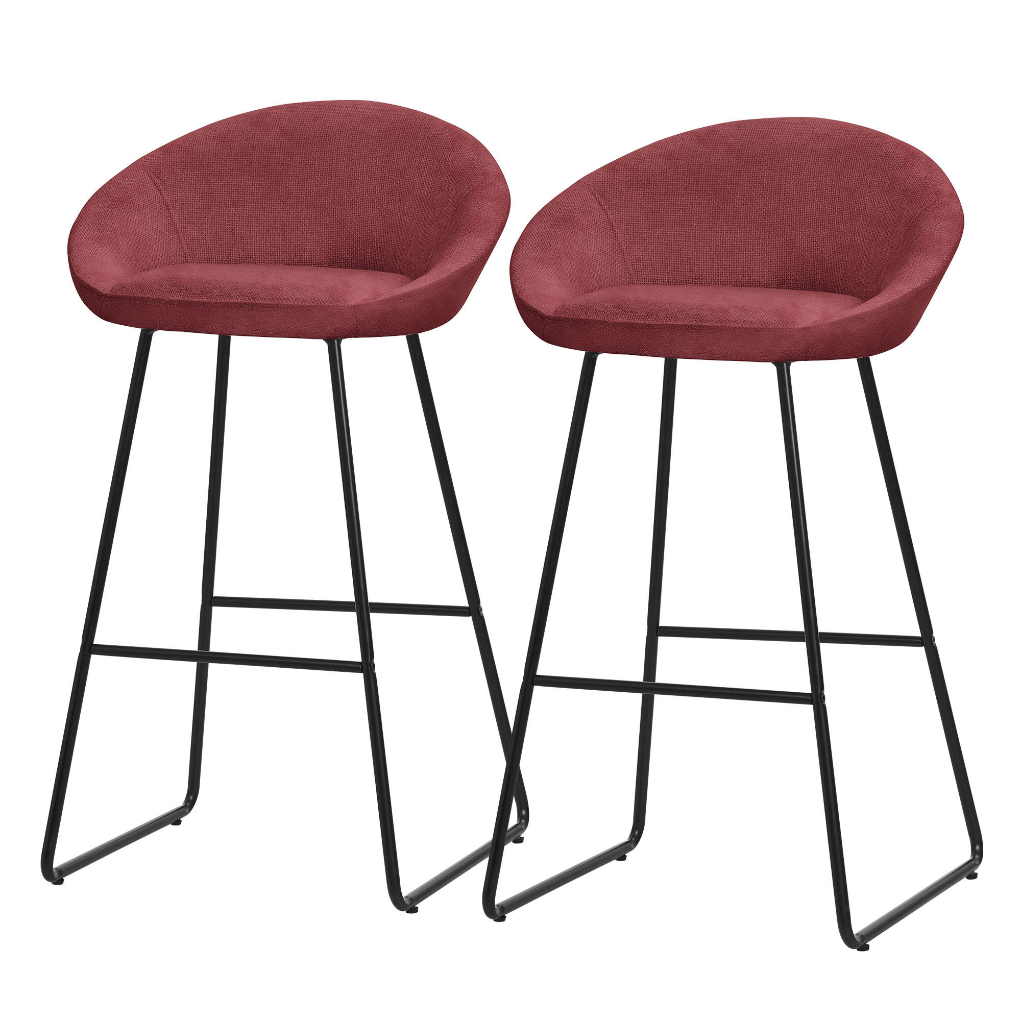 BARHOCKER 2er Set Rot mit Stoffbezug - Rot/Schwarz, Metall (56/94/50cm) - ML-DESIGN