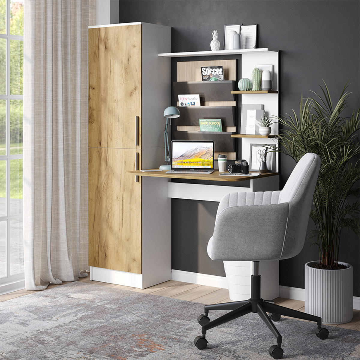 SCHREIBTISCH Tessa Weiß/Goldkraft Eiche 122.9 x 33.4 cm - Honigeiche/Weiß, Holzwerkstoff (52/122.9/168.5cm) - Vicco
