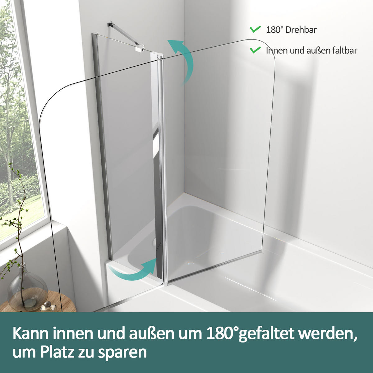 DUSCHWAND für Badewannen mit Schwenkfunktion 140/100 cm - Transparent, Glas (100/140cm) - EMKE