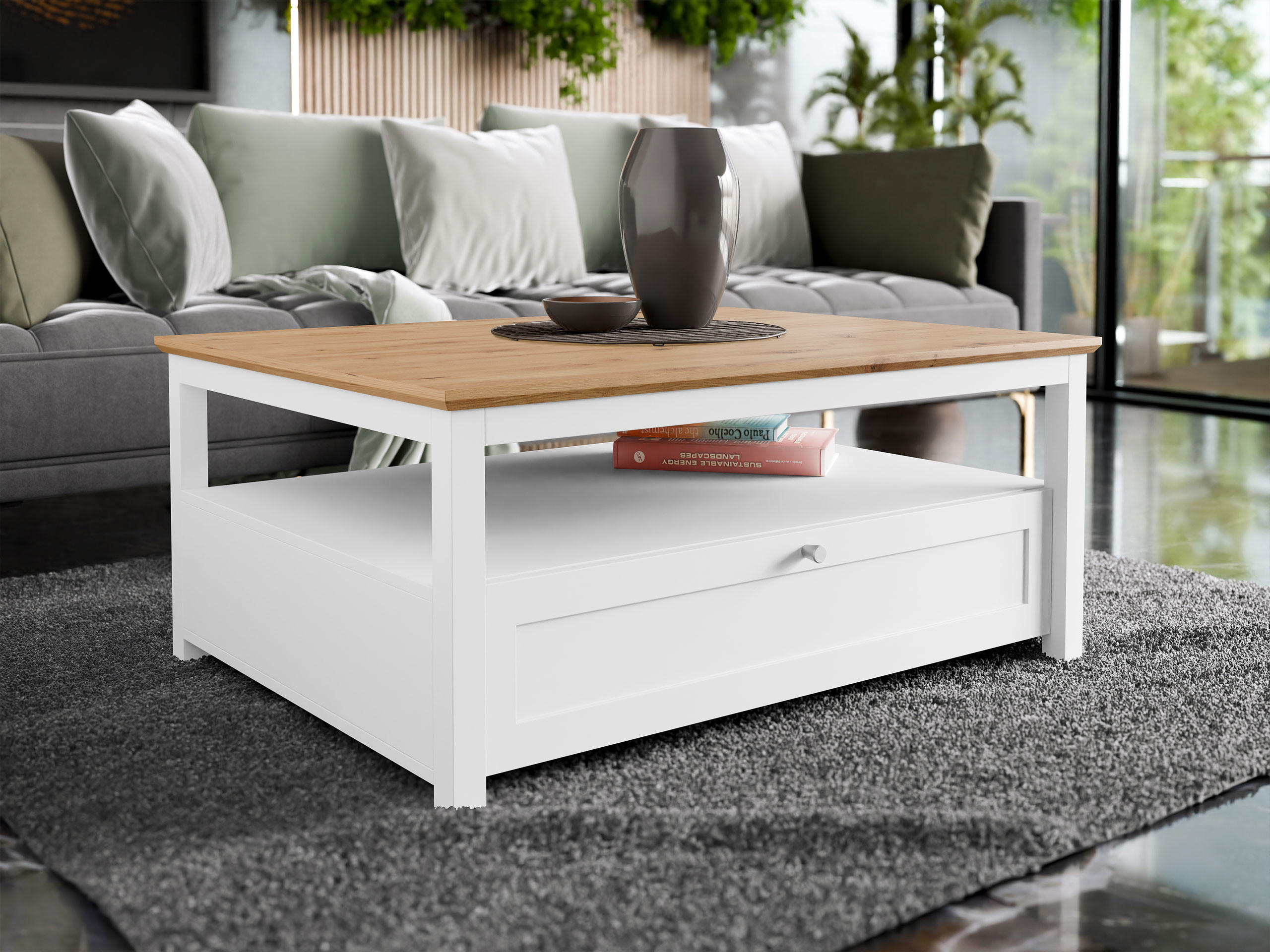 COUCHTISCH Gacoris 1SZ - Hellgrau/Weiß, Holzwerkstoff/Kunststoff (80/108/46cm) - MIRJAN24