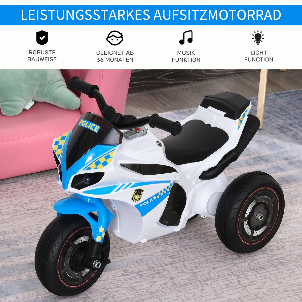KINDER-RUTSCHAUTO Kunststoff Metall Weiß Blau - Blau, Kunststoff (74/39/48cm) - HOMCOM
