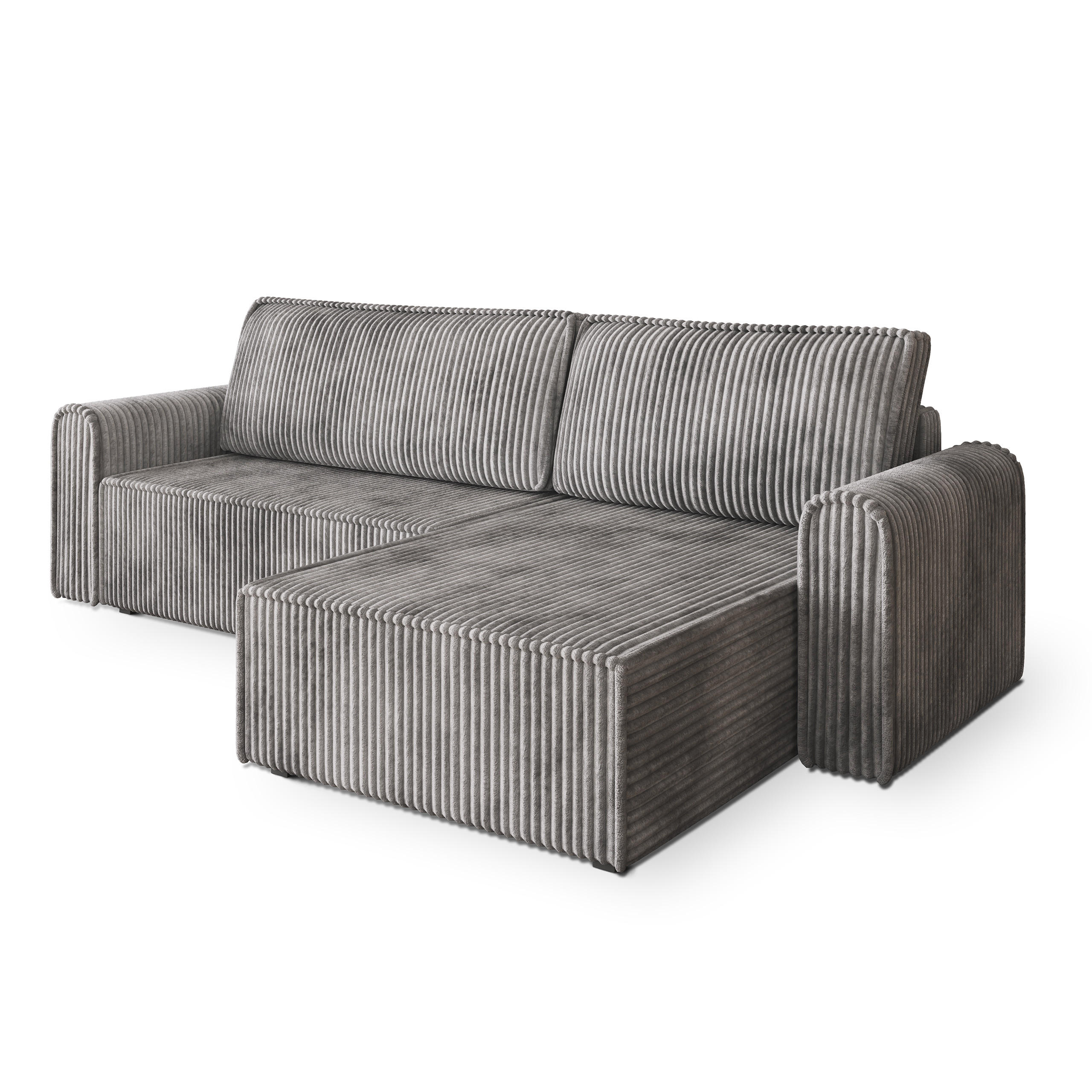 ECKSOFA VALTINO Hellgrau Kordstoff mit Schlaffunktion - Hellgrau, Holz (275/148cm) - MASSENO