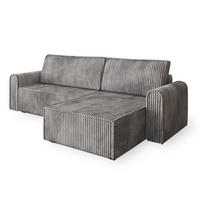 ECKSOFA VALTINO Hellgrau Kordstoff mit Schlaffunktion - Hellgrau, Holz (275/148cm) - MASSENO
