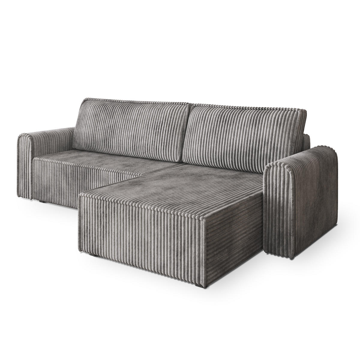 ECKSOFA VALTINO Hellgrau Kordstoff mit Schlaffunktion - Hellgrau, Holz (275/148cm) - MASSENO