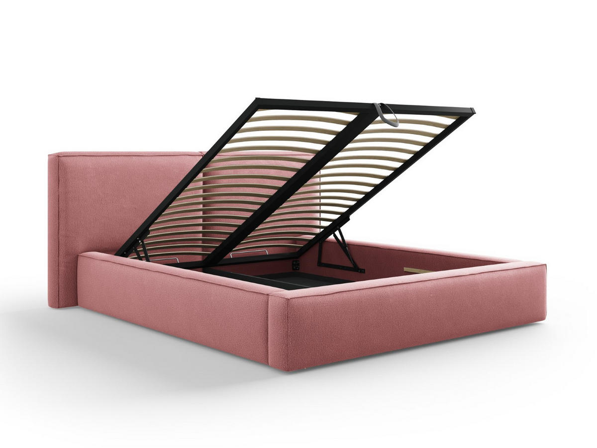 BETT mit Bettkasten und Kopfteil Jodie aus strukturiertem Stoff rosa 160x200cm - Pink, Textil (160/200cm) - Micadoni
