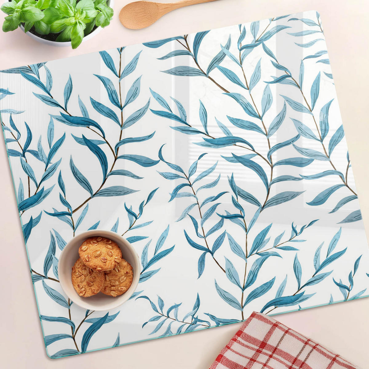 GLASPLATTE 60x52 cm Blätter - Blau, Glas (60/0.4/52cm) - TULUP