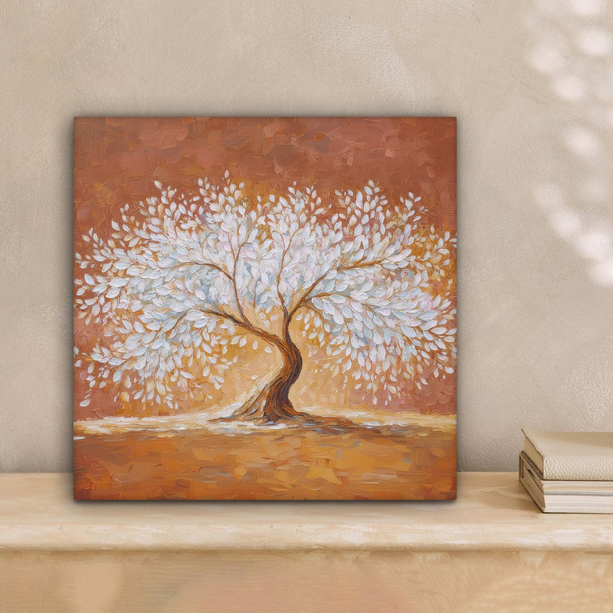 LEINWANDBILD Abstrakt - Baum - Weiß - Blätter Deko Wohnzimmer 20x20 cm - Braun, Textil (20/20cm) - MuchoWow