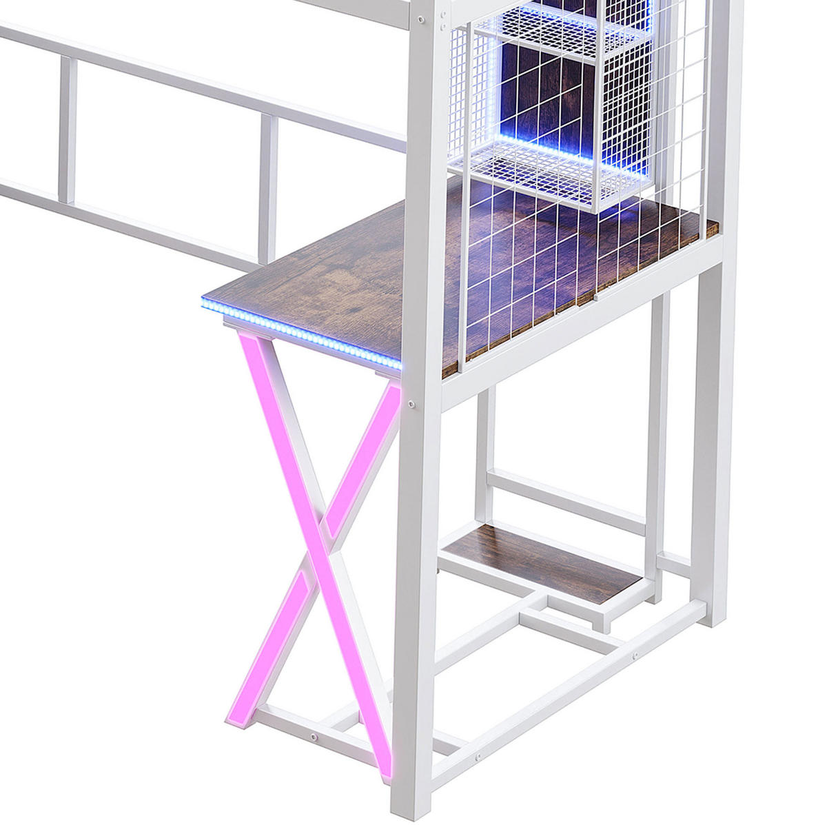 HOCHBETT 90/200 cm Weiß aus Metall und MDF mit Schreibtisch - Weiß, Metall (90/200cm) - OKMYHOME