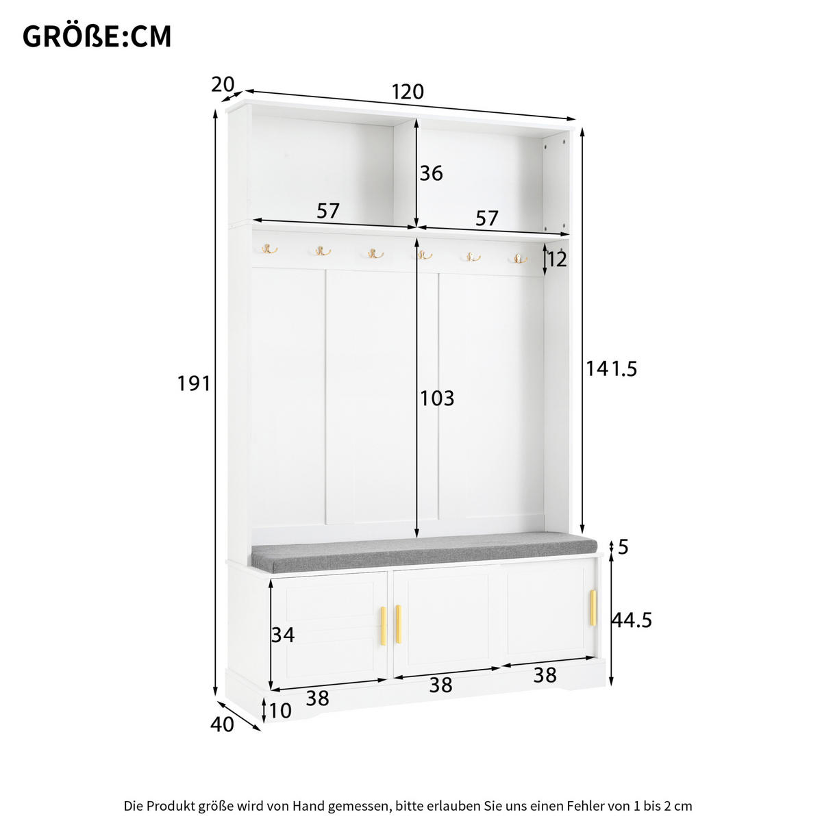 GARDEROBENSTÄNDER mit Schuhbank 120 x 40 x 191 cm Holzwerkstoff Weiß - Weiß, Holzwerkstoff (40/191/120cm) - Beauniv