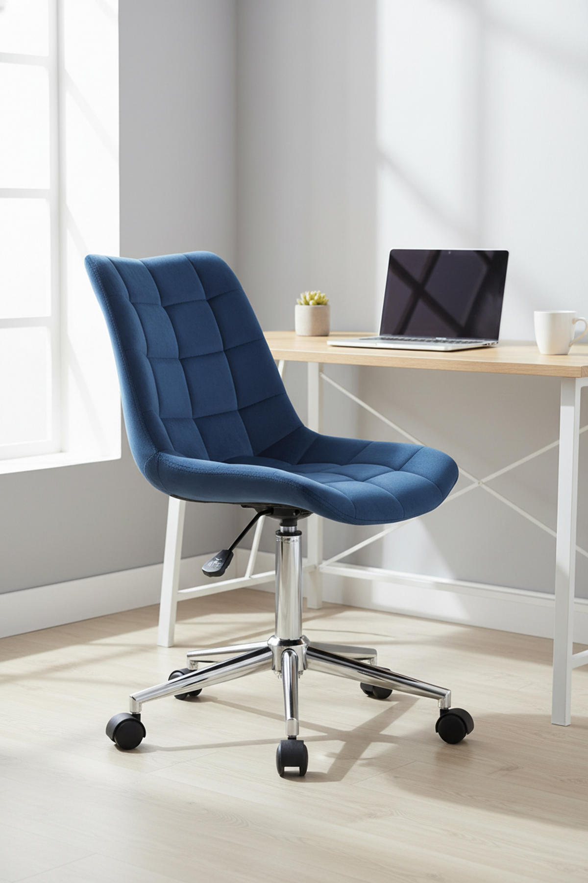BÜROSTUHL Auronix Samt blau - Blau/Chromfarben, Metall (46/96/62cm) - TPFLiving