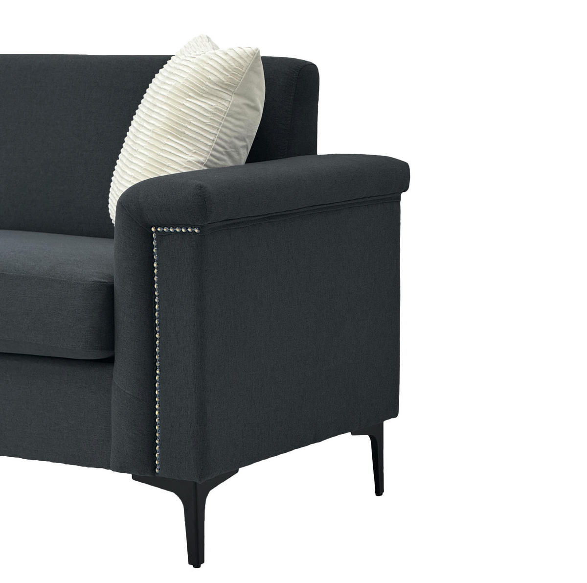 DVOUMÍSTNÁ pohovka 172/72/82 cm tmavě šedá z překližky a masivního dřeva s kovovými nohami - tmavě šedá, textil (73.5/81.5/172cm) - OKWISH