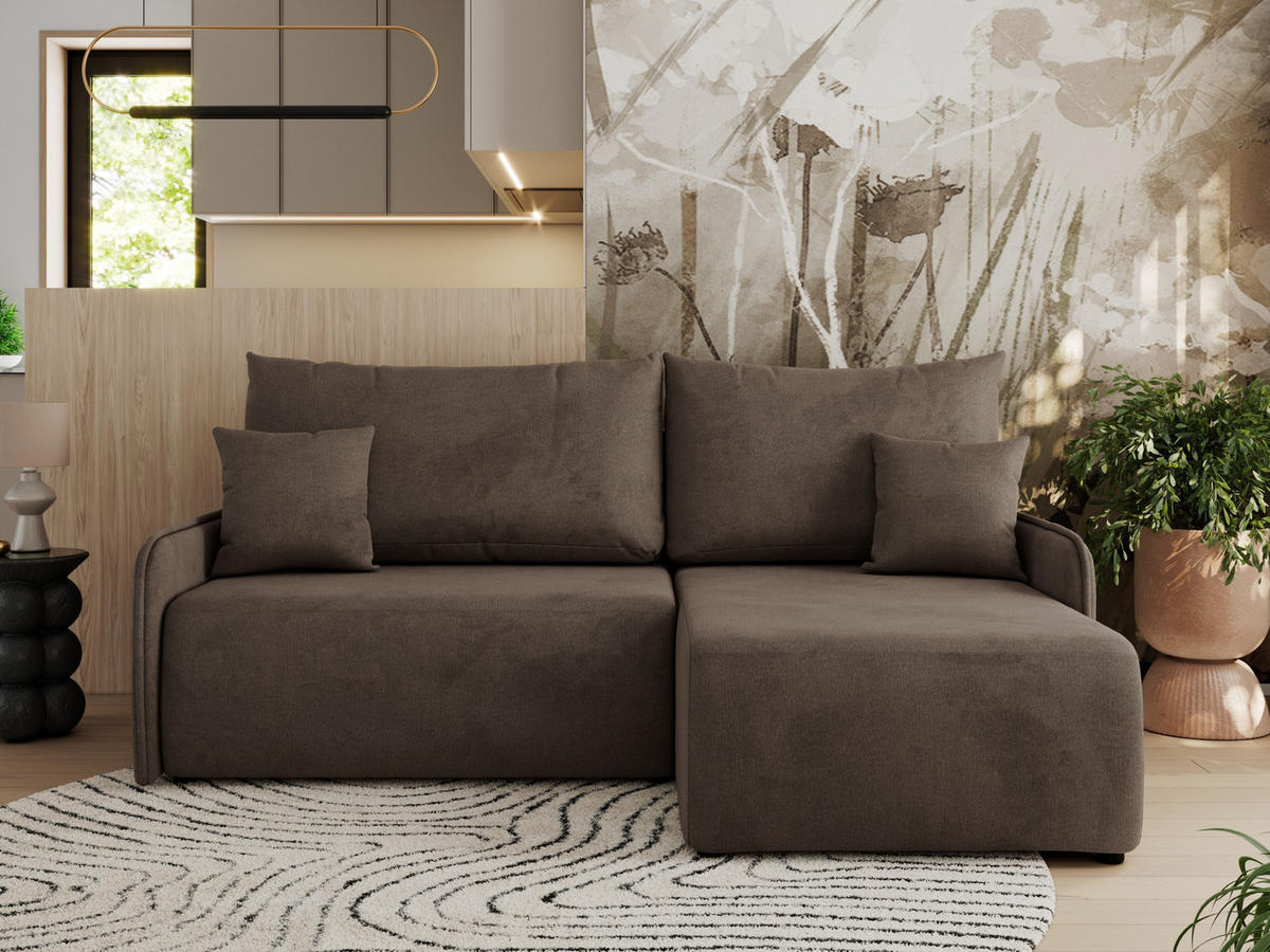 ECKSCHLAFSOFA ARPA L Braun Velvet - rechts - Schwarz/Braun, Kunststoff/Textil (150/198cm) - MKS