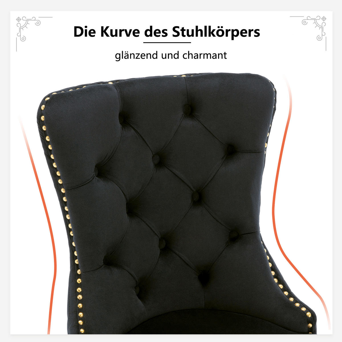 ESSZIMMERSTUHL 2er-set mit Samtbezug, Edelstahlbeinen und Türklopfer-Design, schwarz - Schwarz, Textil (50.5/95/45cm) - Luhomfu