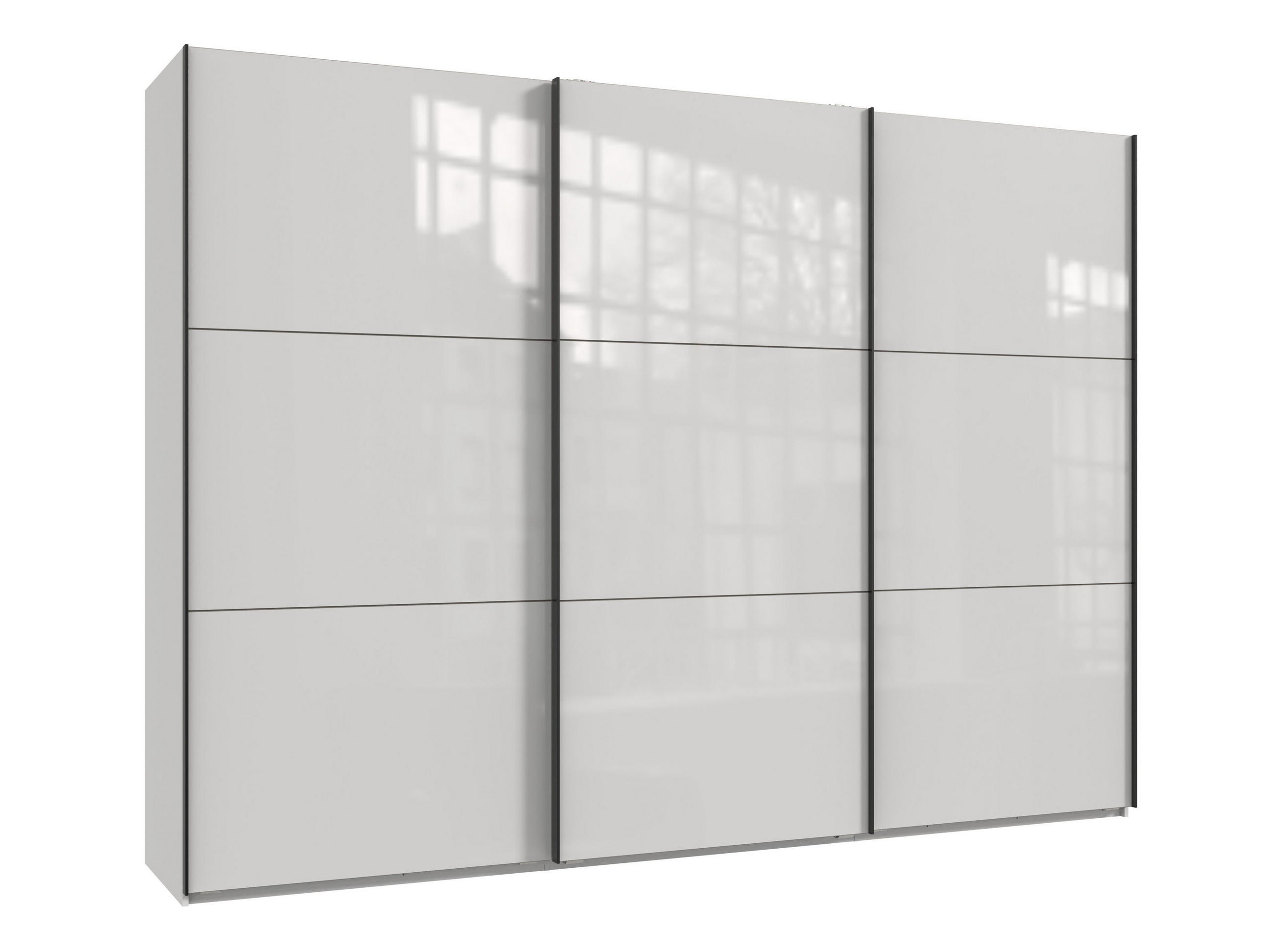 SCHWEBETÜRENSCHRANK 3-türig B300/H216/T65 cm in Weiß mit Glasfront inkl. Vollausstattung / 22036 - Schwarz/Weiß, Holzwerkstoff/Metall (300/216/65cm) - luma-home