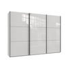 SCHWEBETÜRENSCHRANK 3-türig B300/H216/T65 cm in Weiß mit Glasfront inkl. Vollausstattung / 22036 - Schwarz/Weiß, Holzwerkstoff/Metall (300/216/65cm) - luma-home