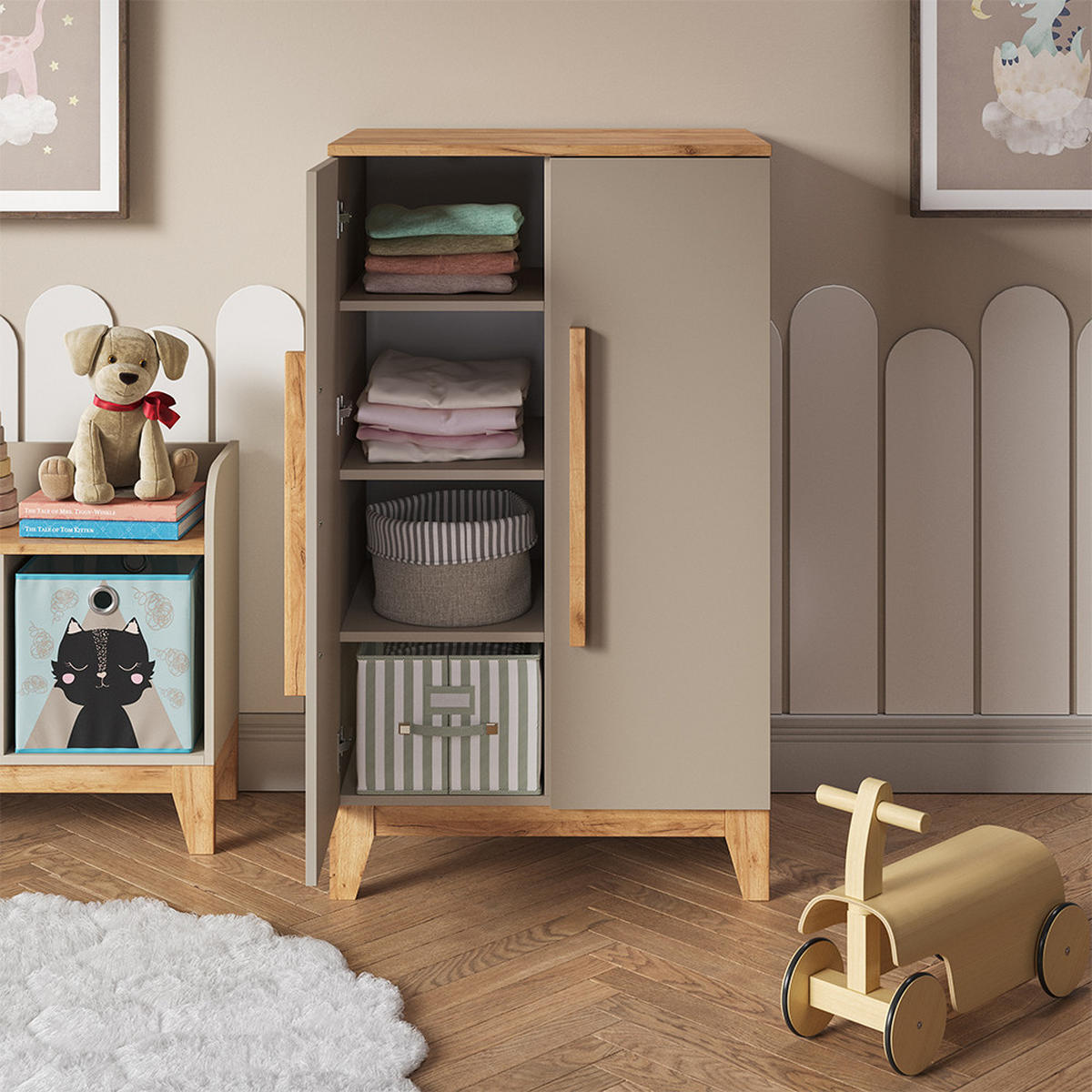 DĚTSKÁ ŠATNÍ SKŘÍŇ Malia Kašmír - kašmírová/světle šedá, kompozitní dřevo (70/120/53.4cm) - VitaliSpa