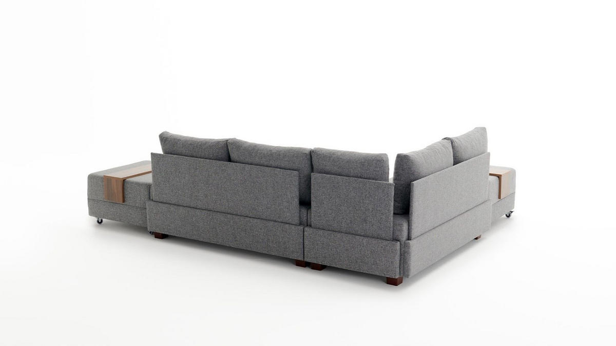 ECKSOFA mit rollbarer Schlaffunktion - Walnussfarben/Grau, Holz/Textil (280/210cm) - myHomelando