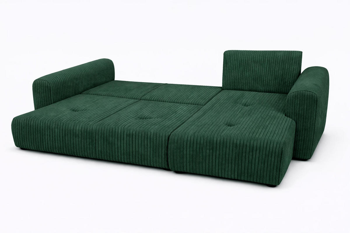 ECKSOFA Mit Schlaffunktion Und Bettkasten, Sofa L-Form Bingo L, Cordstoff Poso, Grün, Rechts - Grün, Holz (250/142cm) - Kaiser Möbel