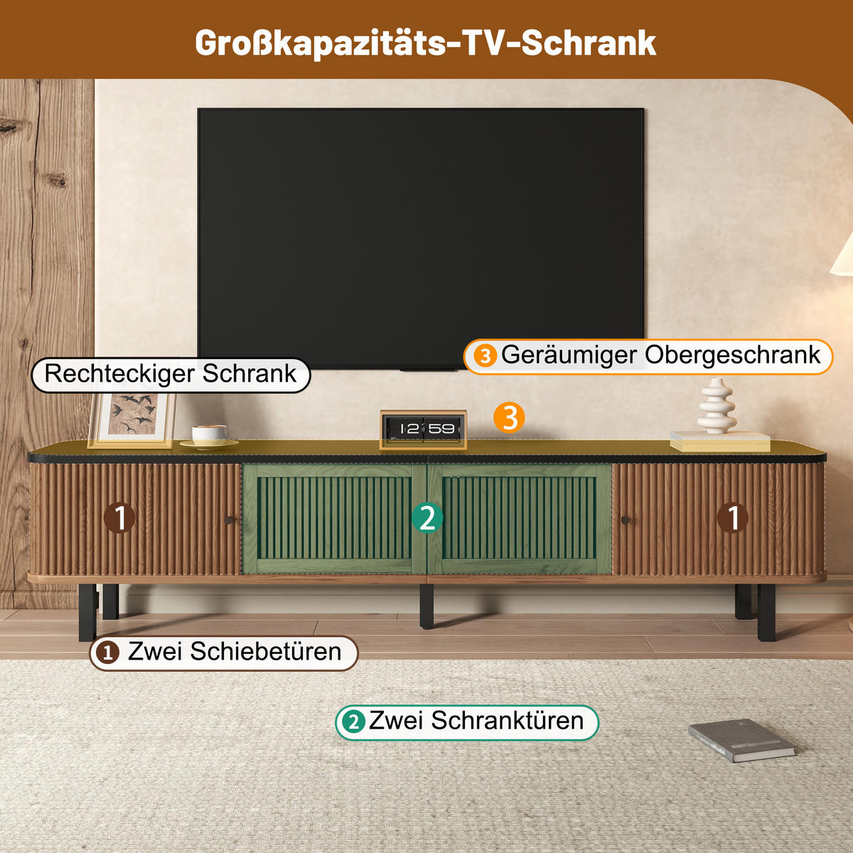 TV-SCHRANK 190/35/45 cm Eiche mit 2 Schiebetüren und Gittertüren - Eichefarben, Holzwerkstoff/Metall (190/45/35cm) - Oxeza