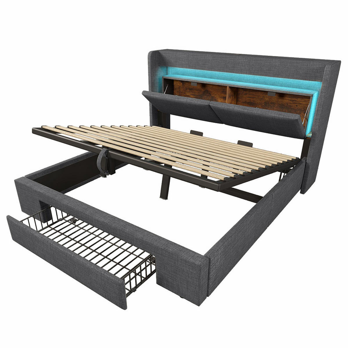 POLSTERBETT 180x200 cm ohne Matratze,Leinen in Grau - Grau, Textil (180/200cm)