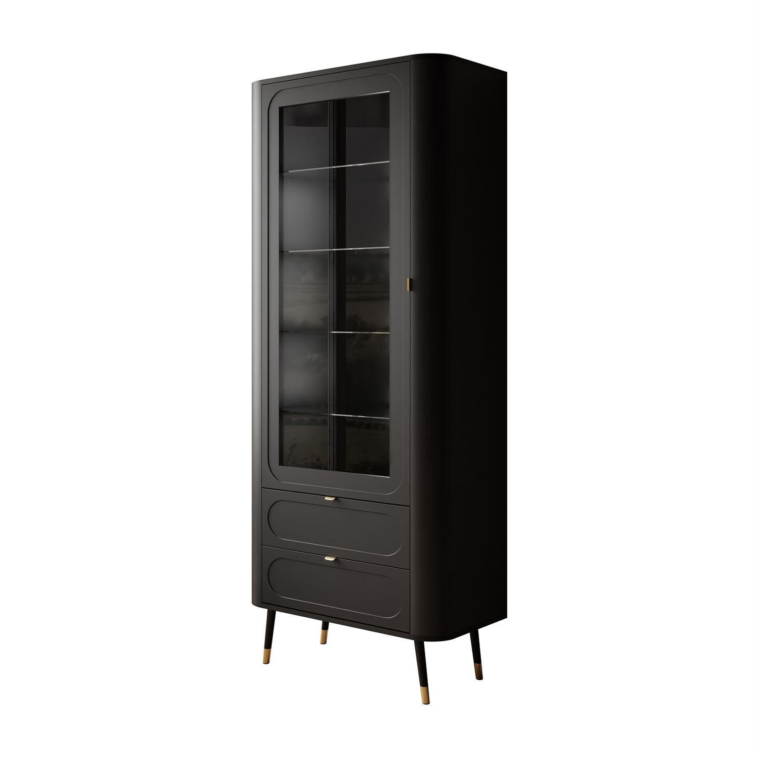 VITRINE SHADOW verglast mit Regalböden - Schwarz, Holzwerkstoff (78/192/40cm) - Lookway