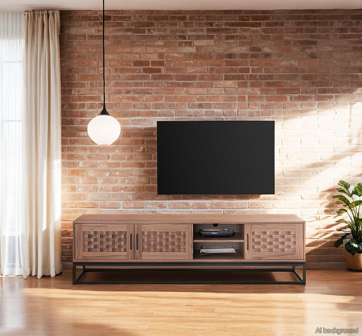 TV-LOWBOARD - Echtholzfurnier - 200 cm - Schwarz/Braun, Holzwerkstoff/Metall (200/55/40cm) - home24
