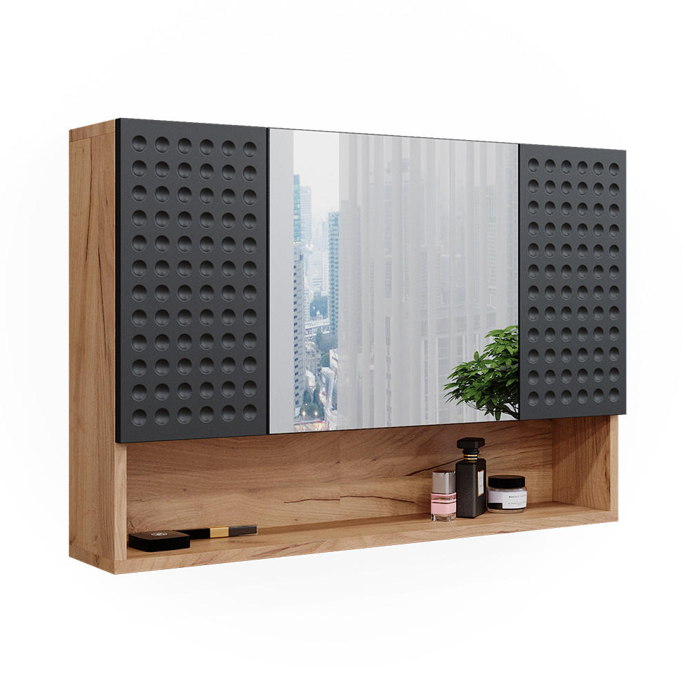 BADSPIEGELSCHRANK Irma Anthrazit gepunktet 80.1 x 55 cm - Anthrazit, Holzwerkstoff (80.1/55/17cm) - Vicco