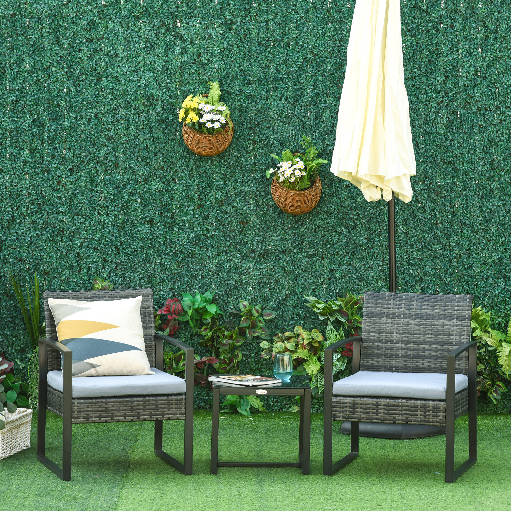 RATTAN Gartenmöbel Set mit Kissen Garten Grau - Grau, Kunststoff - Outsunny