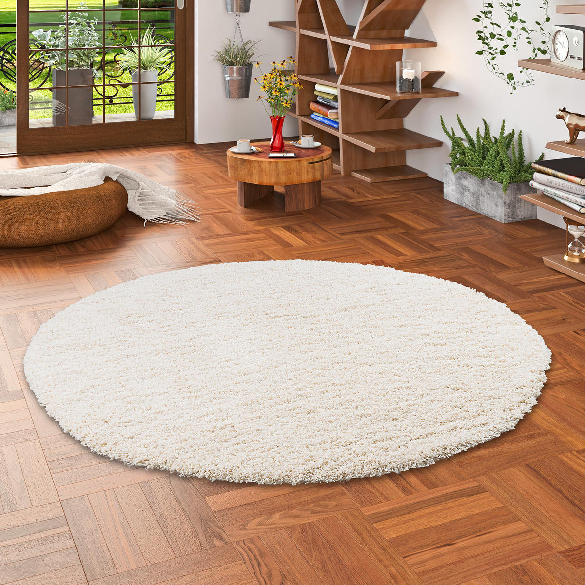 HOCHFLOR LANGFLOR SHAGGY TEPPICH LUXURY RUND - Ecru, Textil (80/80cm) - Pergamon