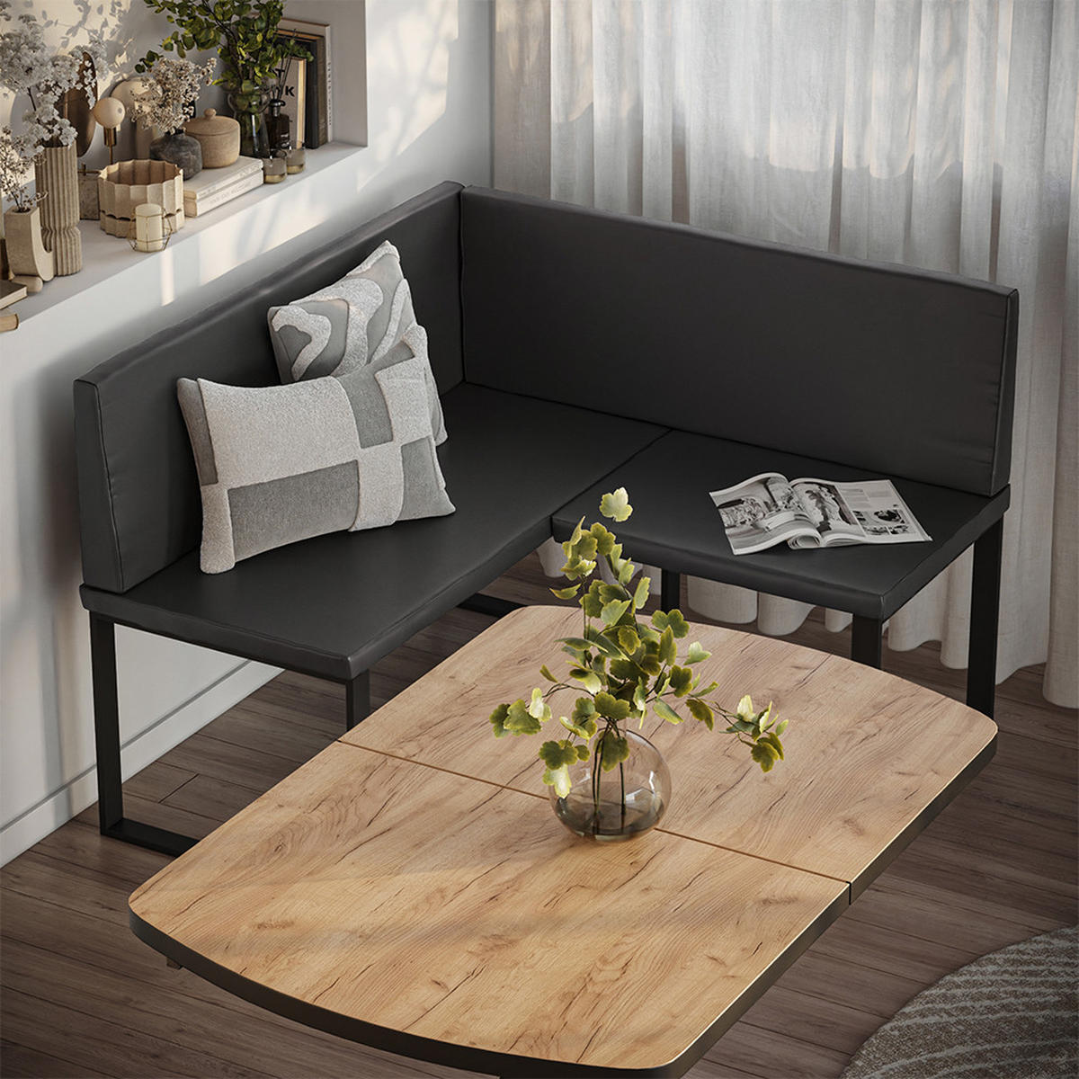 ESSZIMMER-ECKBANK Ravon Schwarz 120 x 120 cm - Schwarz, Textil (120/87/120cm) - Vicco