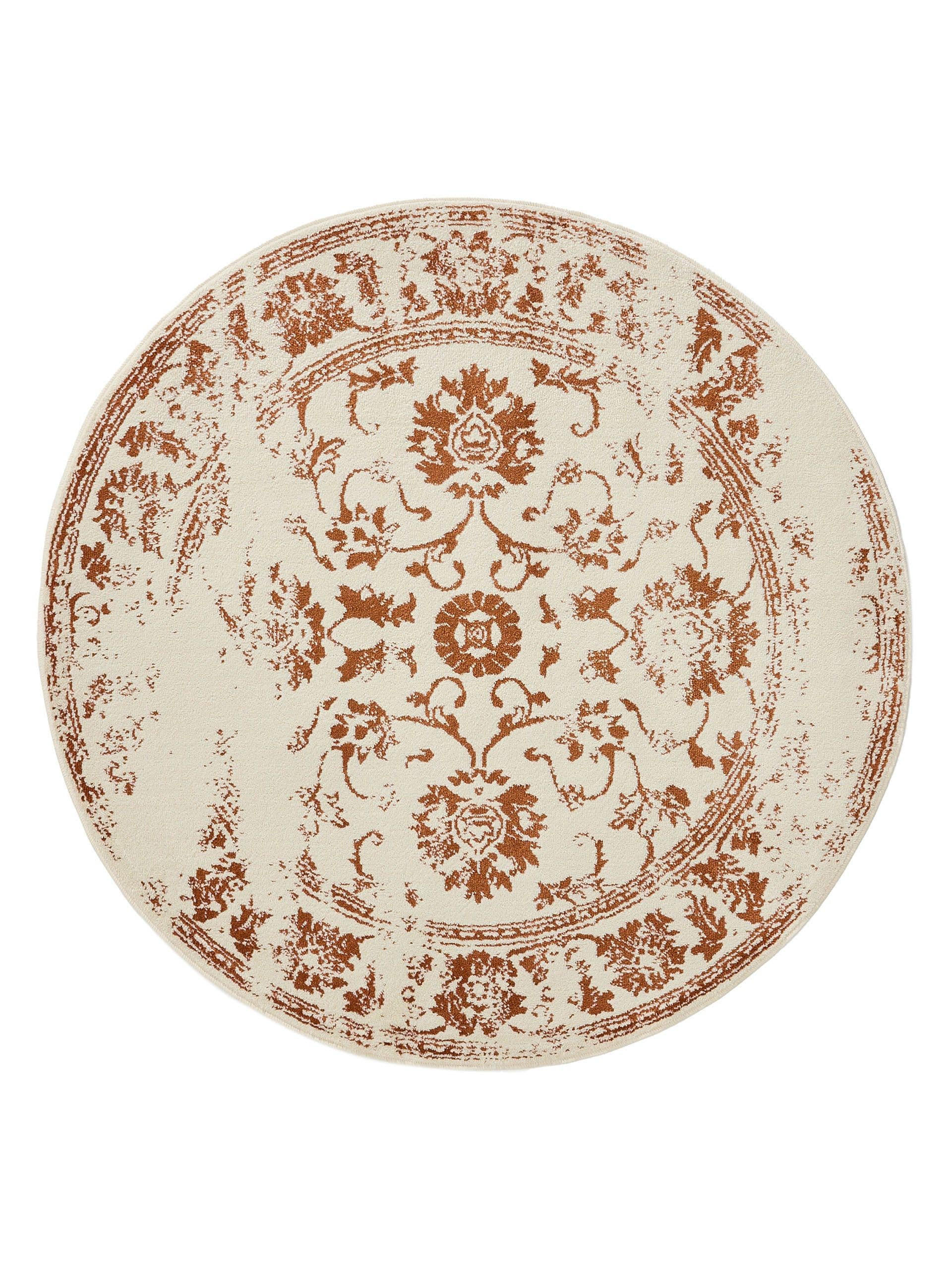 VINTAGE-TEPPICH Suki ø 120 cm rund - Creme/Orange, Kunststoff (120/120cm) - benuta