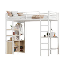 HOCHBETT 90/200 cm Weiß aus Metall mit Schreibtisch - Weiß, Metall (90/200cm) - OKMYHOME