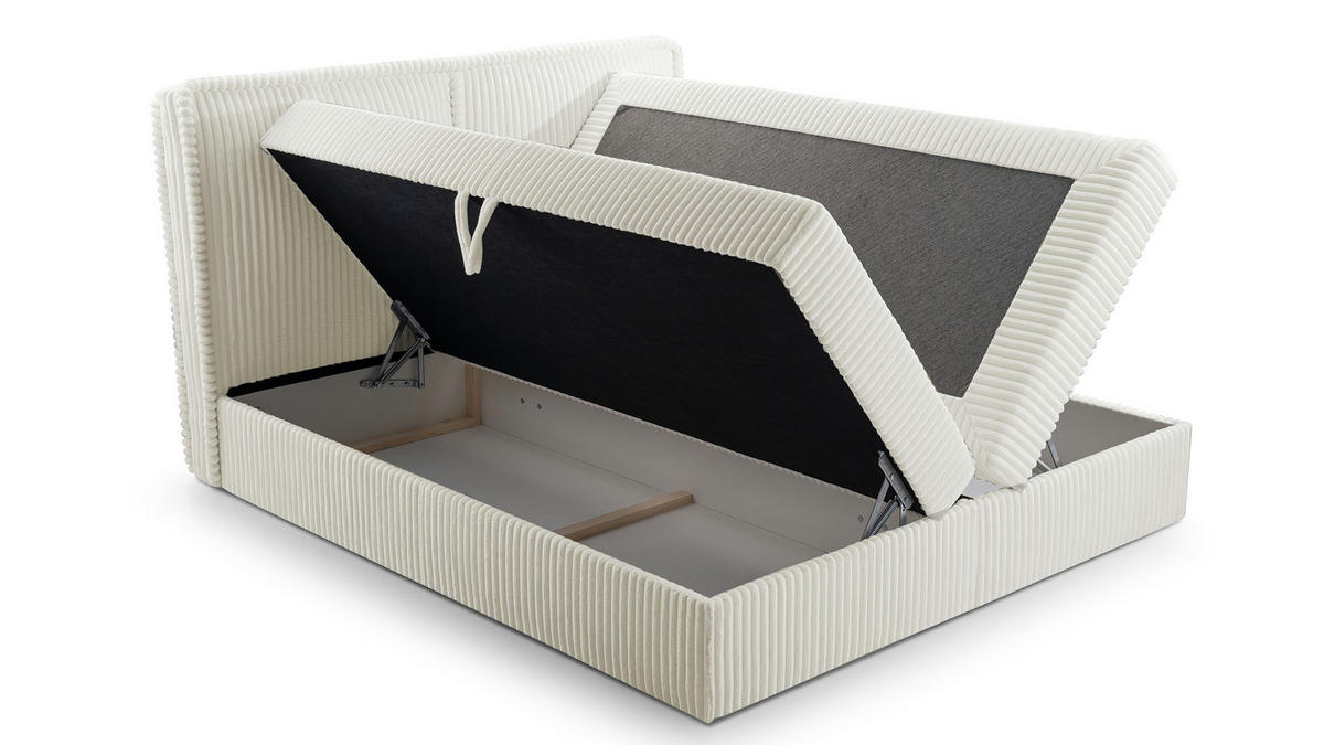 BOXBETT 04 180 x 200 cm - Ambience – Modernes Polsterbett mit Bettkasten, Topper und gepolstertem Kopfteil, Stoffbezug, Stauraumbett - Creme, Holz (180/200cm) - ROYAL24_MARKT