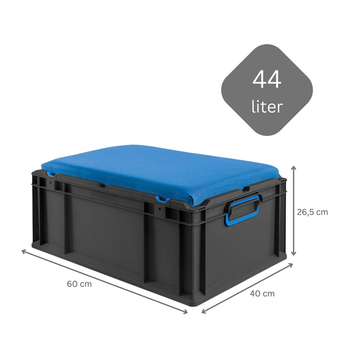 EUROBOX NextGen Seat Box Blau, HxBxT 26,5x40x60cm, 44 Liter, Griffe geschlossen, Schwarz - Schwarz, Kunststoff (40/26.5/60cm) - PROREGAL