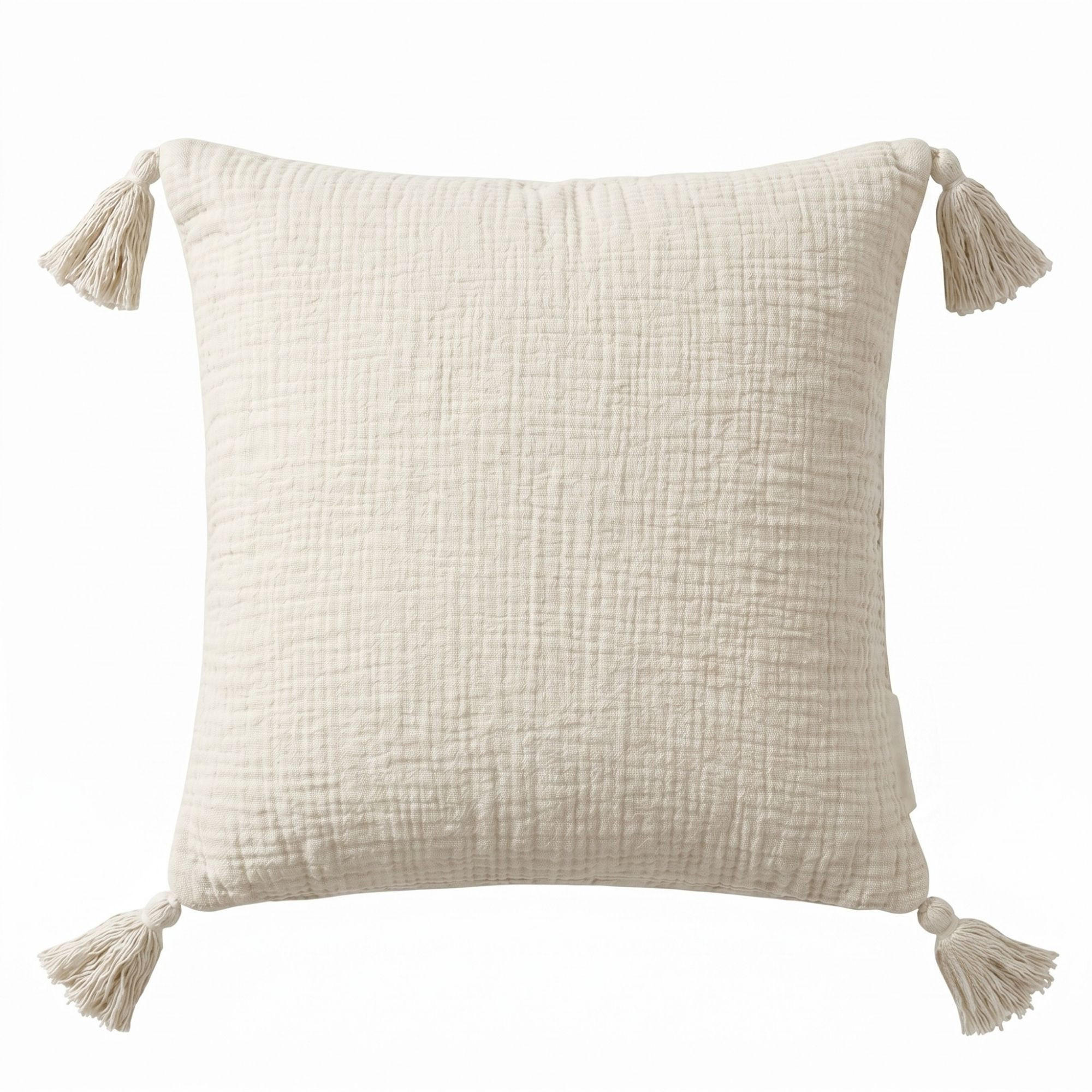 DEKOKISSEN Musselin offwhite mit Quasten, 45/45 cm - Weiß, Textil (45/45cm) - Homescapes