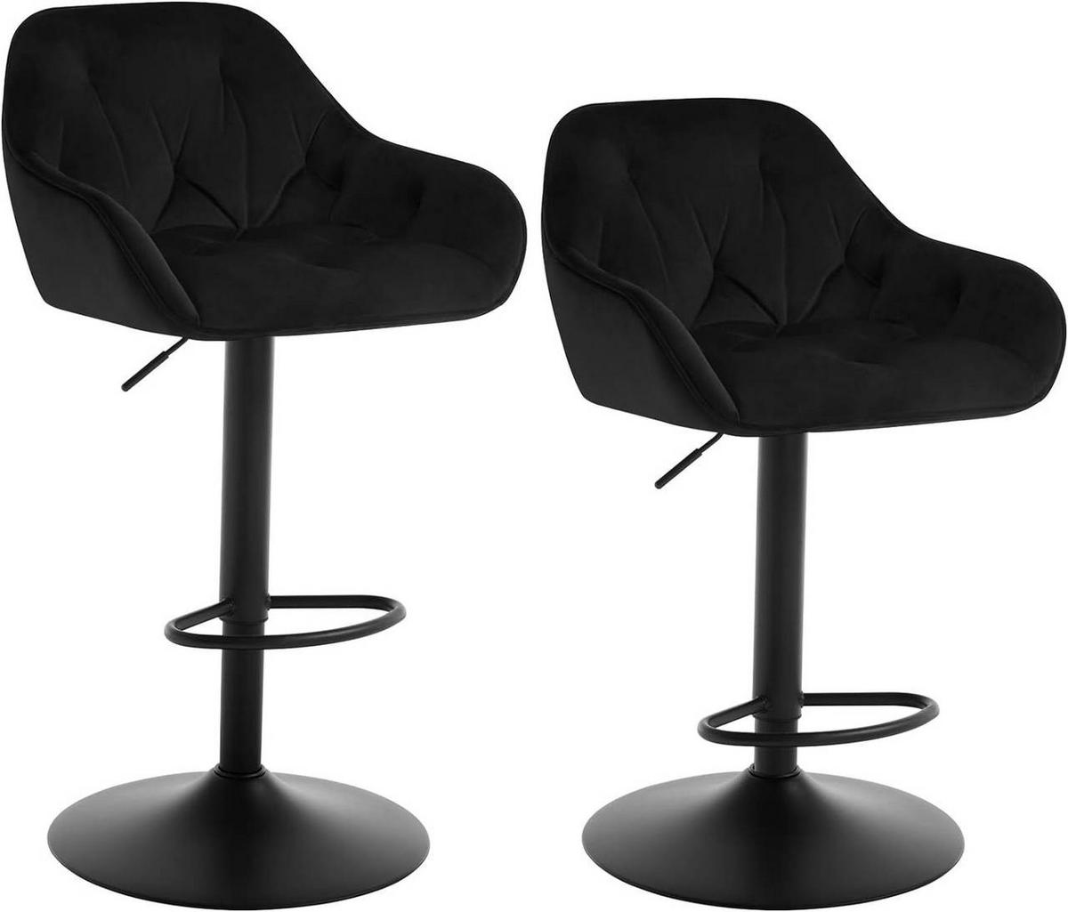 BARHOCKER 2er Set mit Armlehmen, Samtbezug, Schwarz - Schwarz, Kunststoff/Textil (52/87/50cm) - Woltu