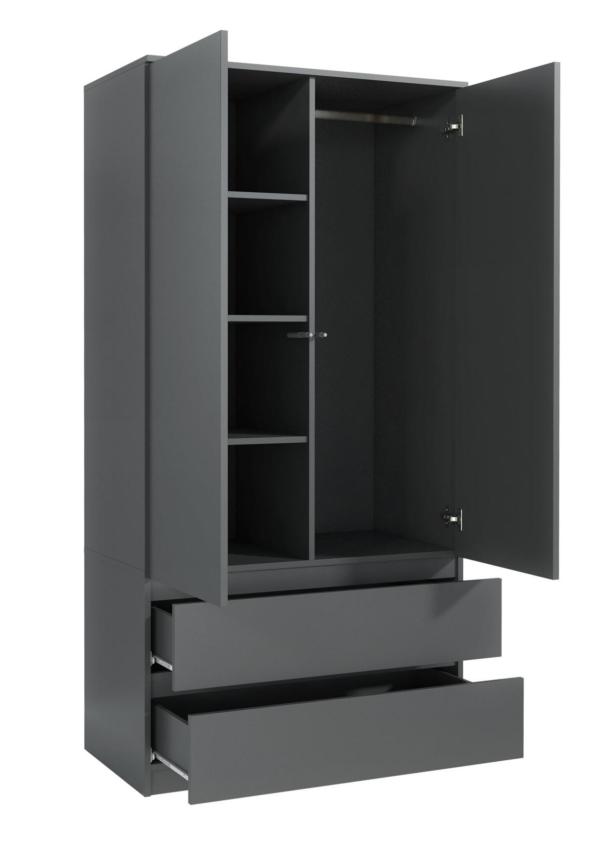KLEIDERSCHRANK mit 2 Schubladen 90cm Anthrazit 180x90x50 cm - Anthrazit, Holzwerkstoff (90/180/50cm) - Mobelsta