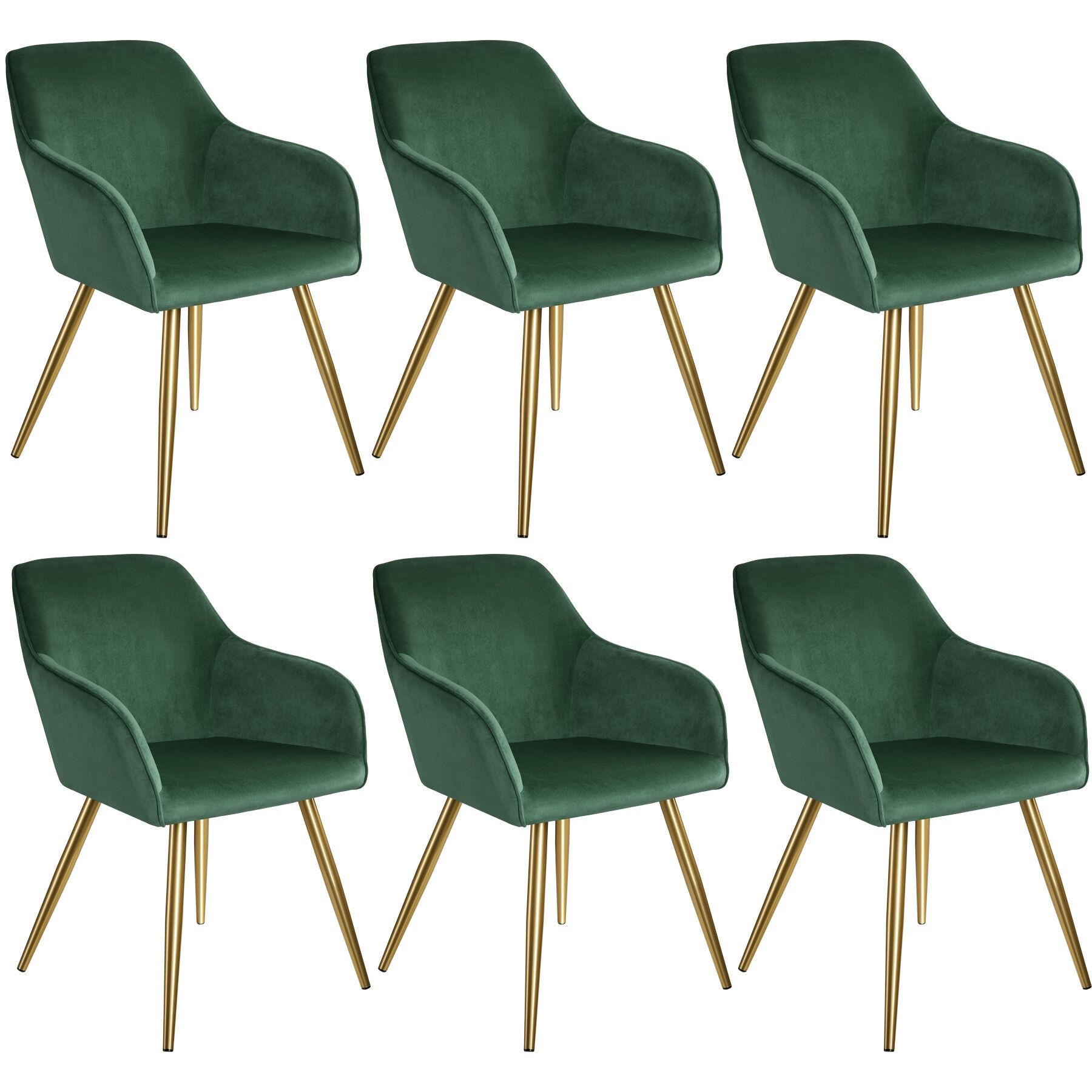 ESSZIMMERSTUHL 6er Set Marilyn 58 x 62 x 82 cm dunkelgrün/gold - Dunkelgrün/Goldfarben, Textil (58/82/62cm) - tectake