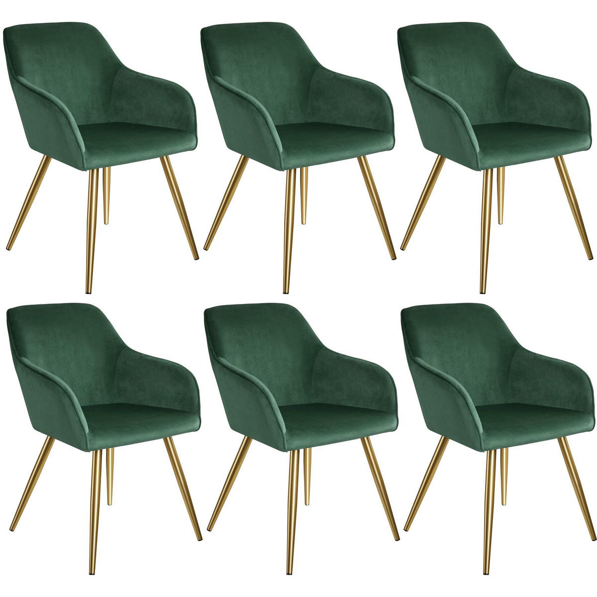 ESSZIMMERSTUHL 6er Set Marilyn 58 x 62 x 82 cm dunkelgrün/gold - Dunkelgrün/Goldfarben, Textil (58/82/62cm) - tectake