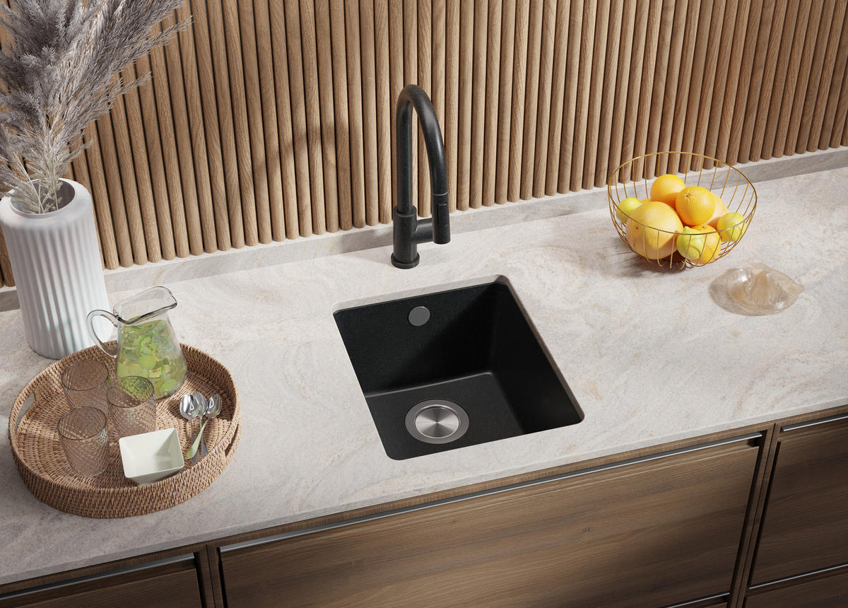 UNTERBAUSPÜLE GRANIT Venedig Easy, 2-er set Anthrazit 36/44 cm 1 Becken + Ablauf-Set ab 40er Unterschrank - Chromfarben/Anthrazit, Kunststoff (36/20/44cm) - Primagran