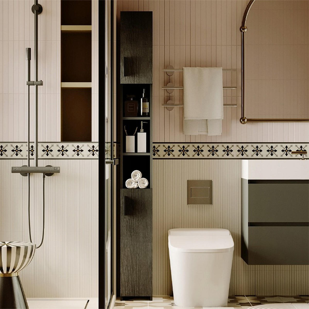 BADEZIMMERSCHRANK, schwarz 21/26/182 cm - Schwarz, Holzwerkstoff (21/182/26cm)