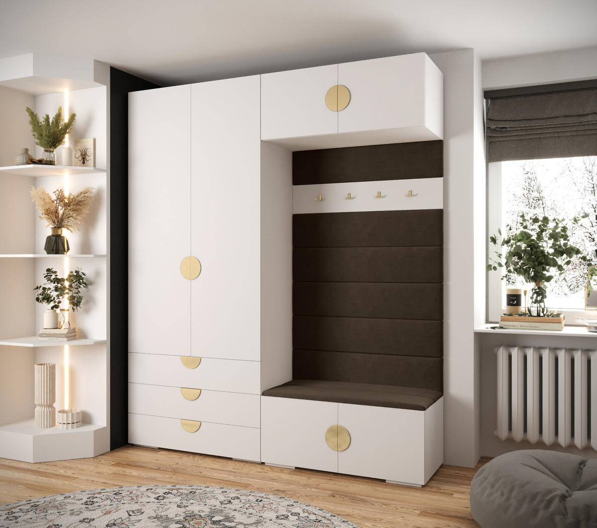 GARDEROBEN-SET 236,7/200/47 - Goldfarben/Weiß, Holz/Kunststoff (200/236.7/47cm) - Abiks Möbel