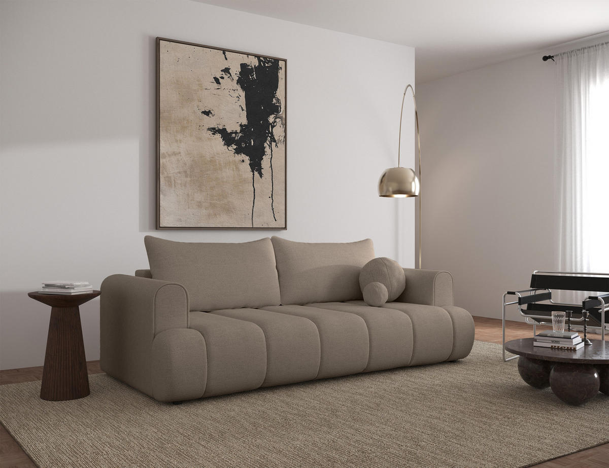 3-SITZER-SOFA Dandelino Beige mit Schlaffunktion - Beige/Schwarz, Kunststoff/Textil (250/90/112cm) - Selsey